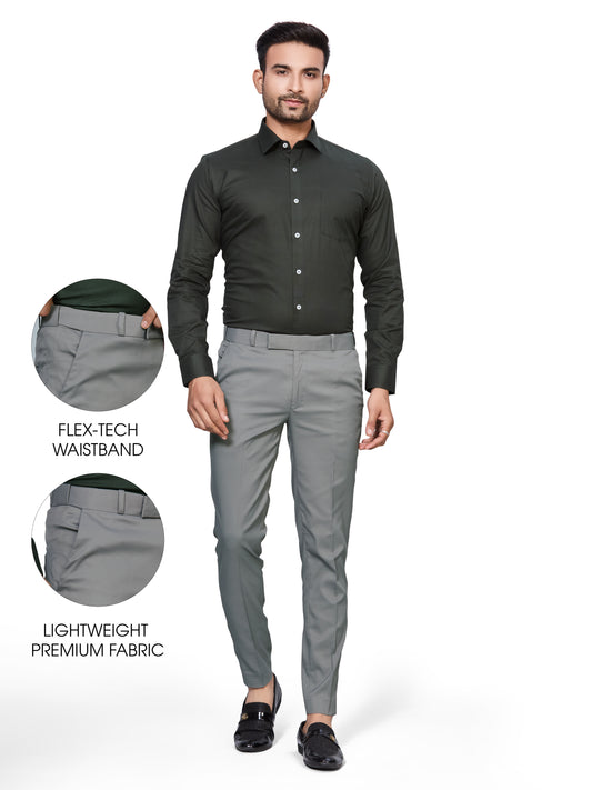 Flexi Waist Grey Formal Pants for Men