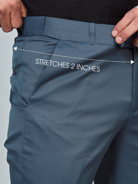 Flexi Waist Dark Blue Formal Pants for Men