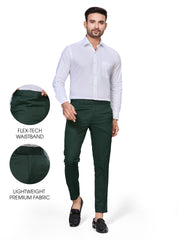 Flexi Waist Green Formal Pants for Men