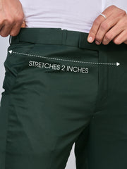 Flexi Waist Green Formal Pants for Men
