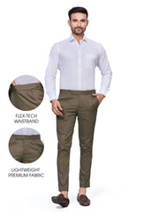 Flexi Waist Brown Formal Pants for Men