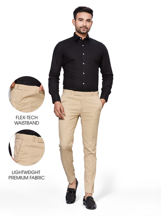 Flexi Waist Cream Formal Pants for Men