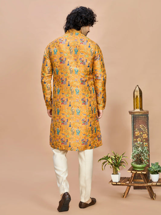 Mustard Silk Kurta Set for Men