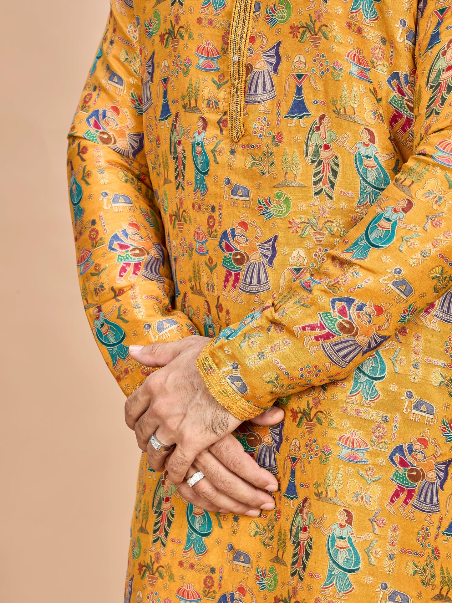 Mustard Silk Kurta Set for Men