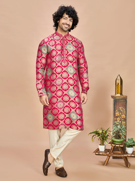 Rani Silk Wedding Kurta Set for Men