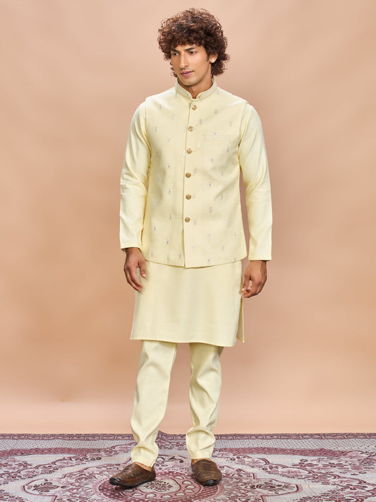 Light Yellow Linen Kurta Set for Men