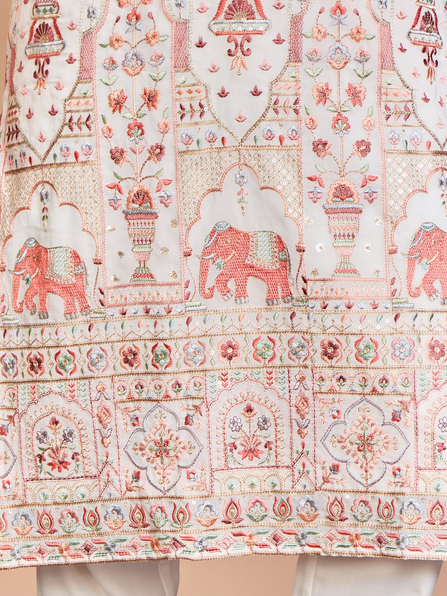 Cream Georgette Embroidered Kurta Set