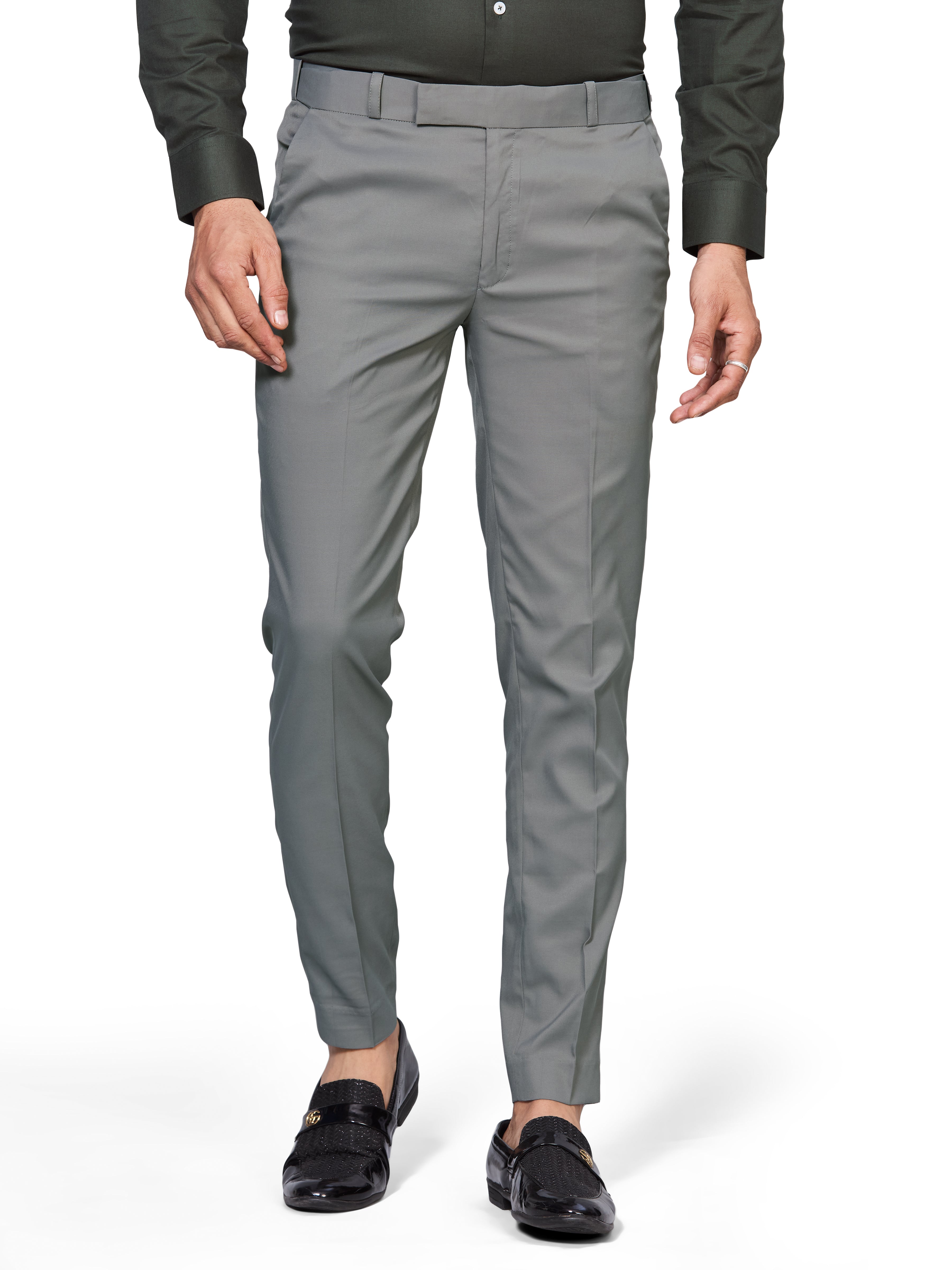 Flexi Waist Grey Formal Pants for Men