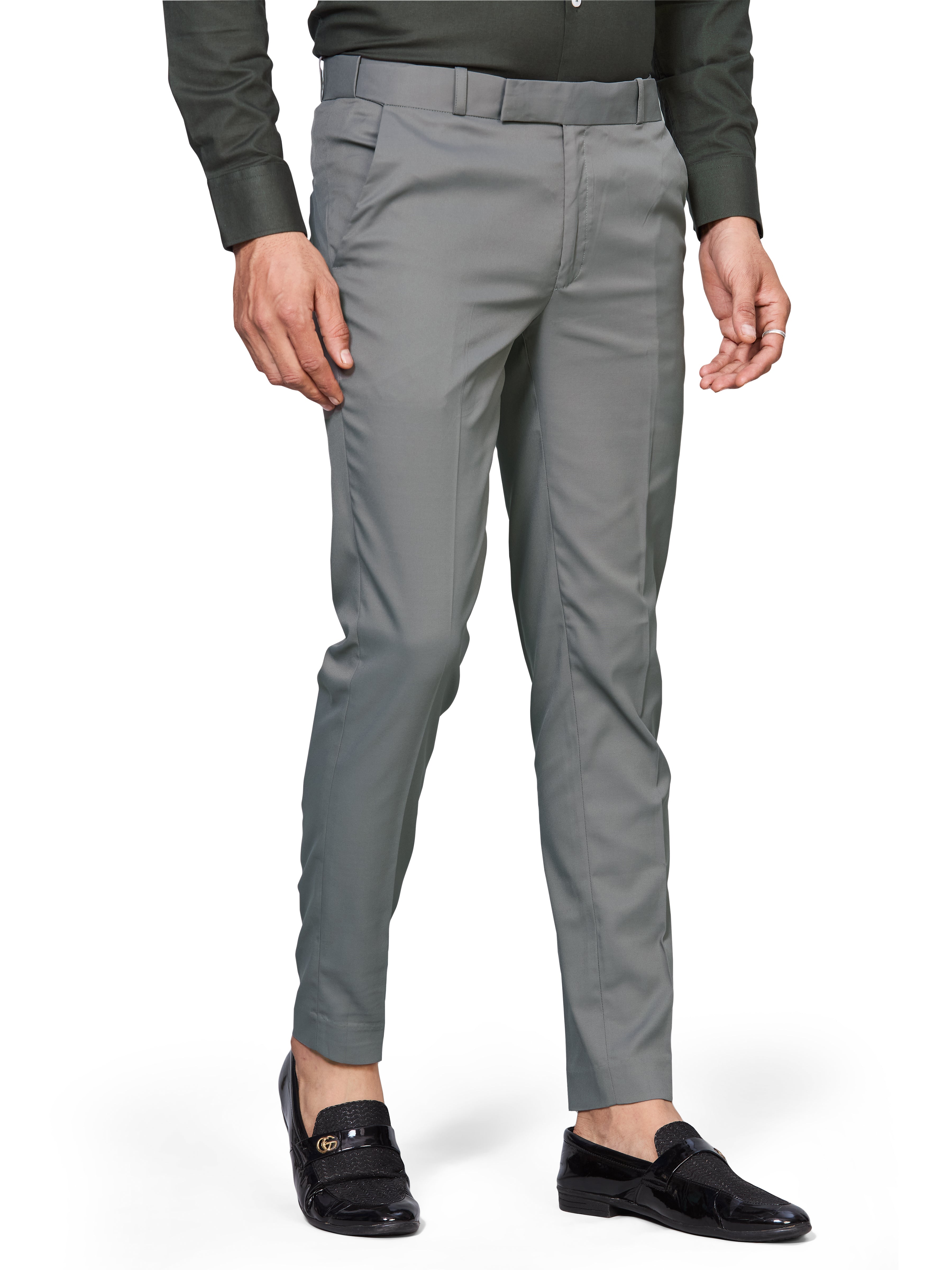 Flexi Waist Grey Formal Pants for Men