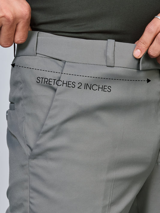 Flexi Waist Grey Formal Pants for Men