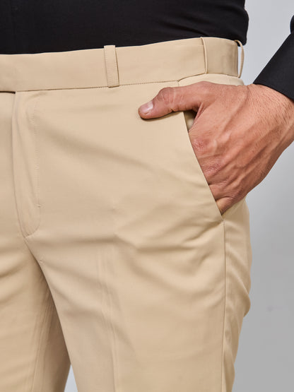 Flexi Waist Cream Formal Pants for Men