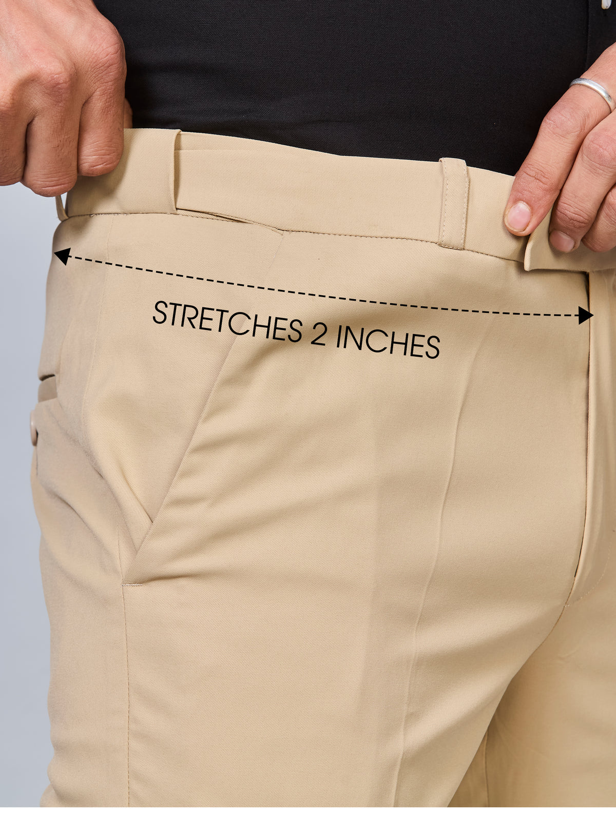 Flexi Waist Cream Formal Pants for Men