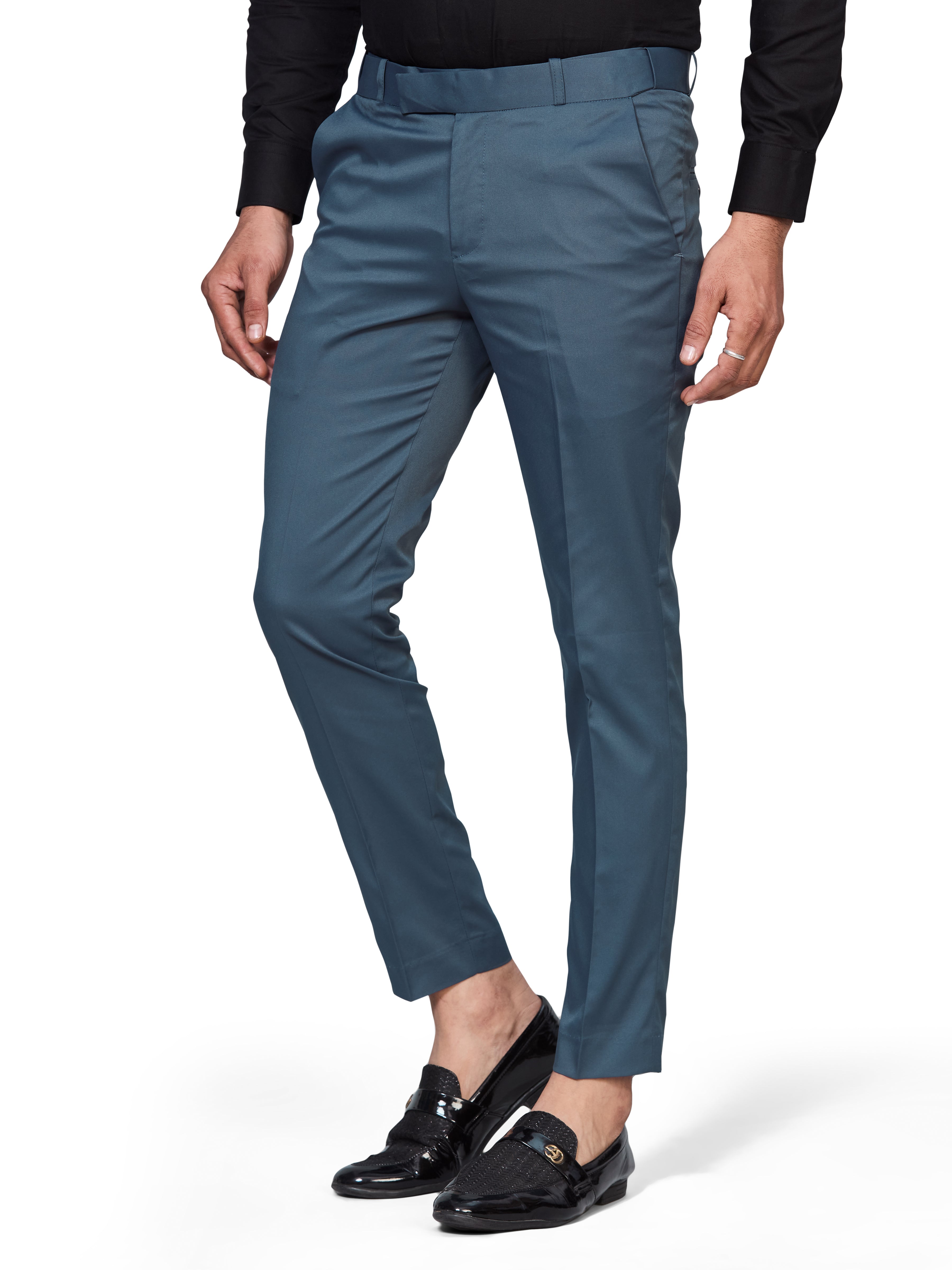 Flexi Waist Dark Blue Formal Pants for Men