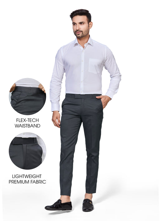 Flexi Waist Dark Grey Formal Pants for Men