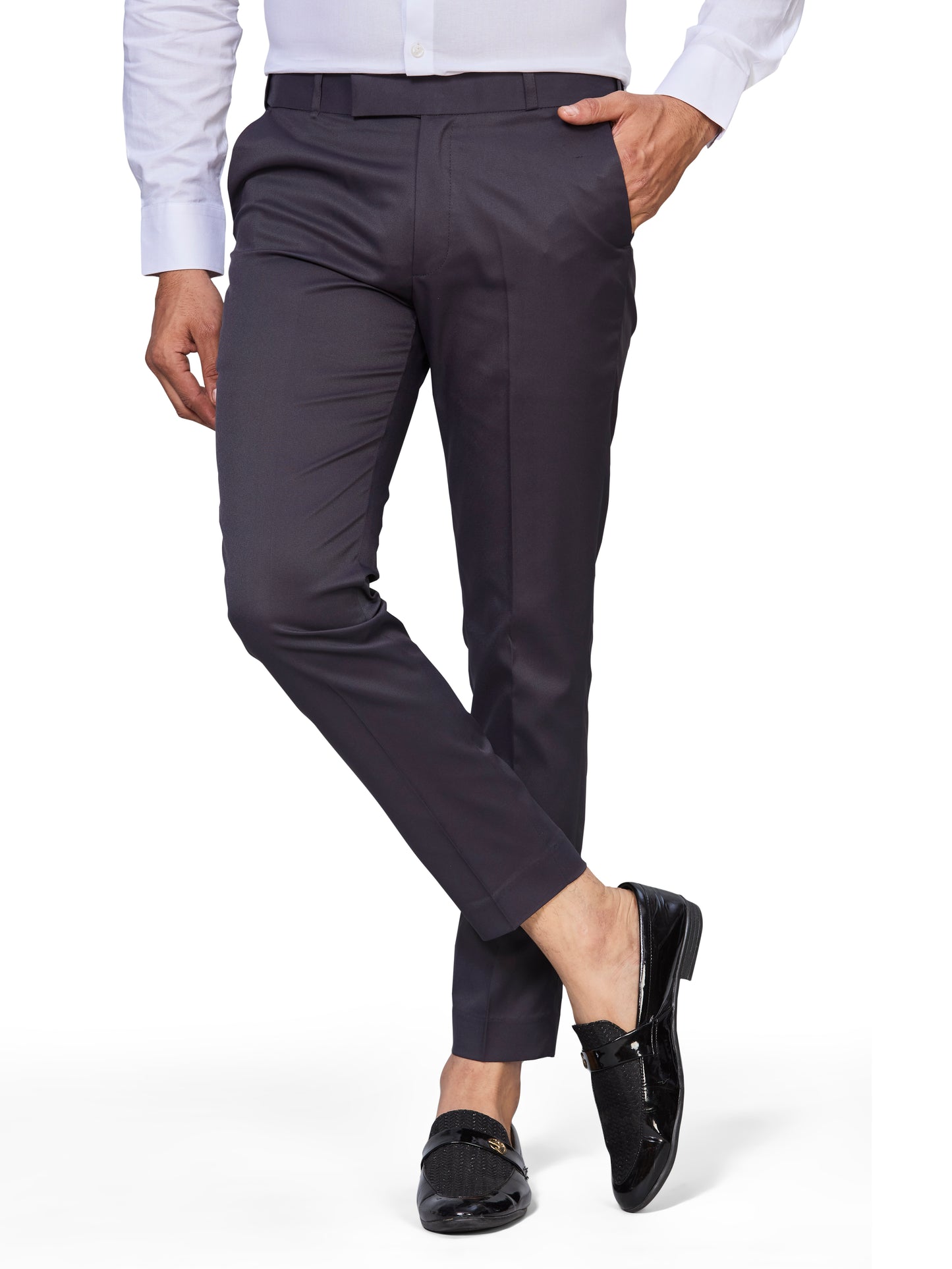 Flexi Waist Dark Grey Formal Pants for Men