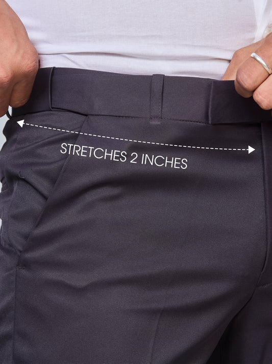 Flexi Waist Dark Grey Formal Pants for Men