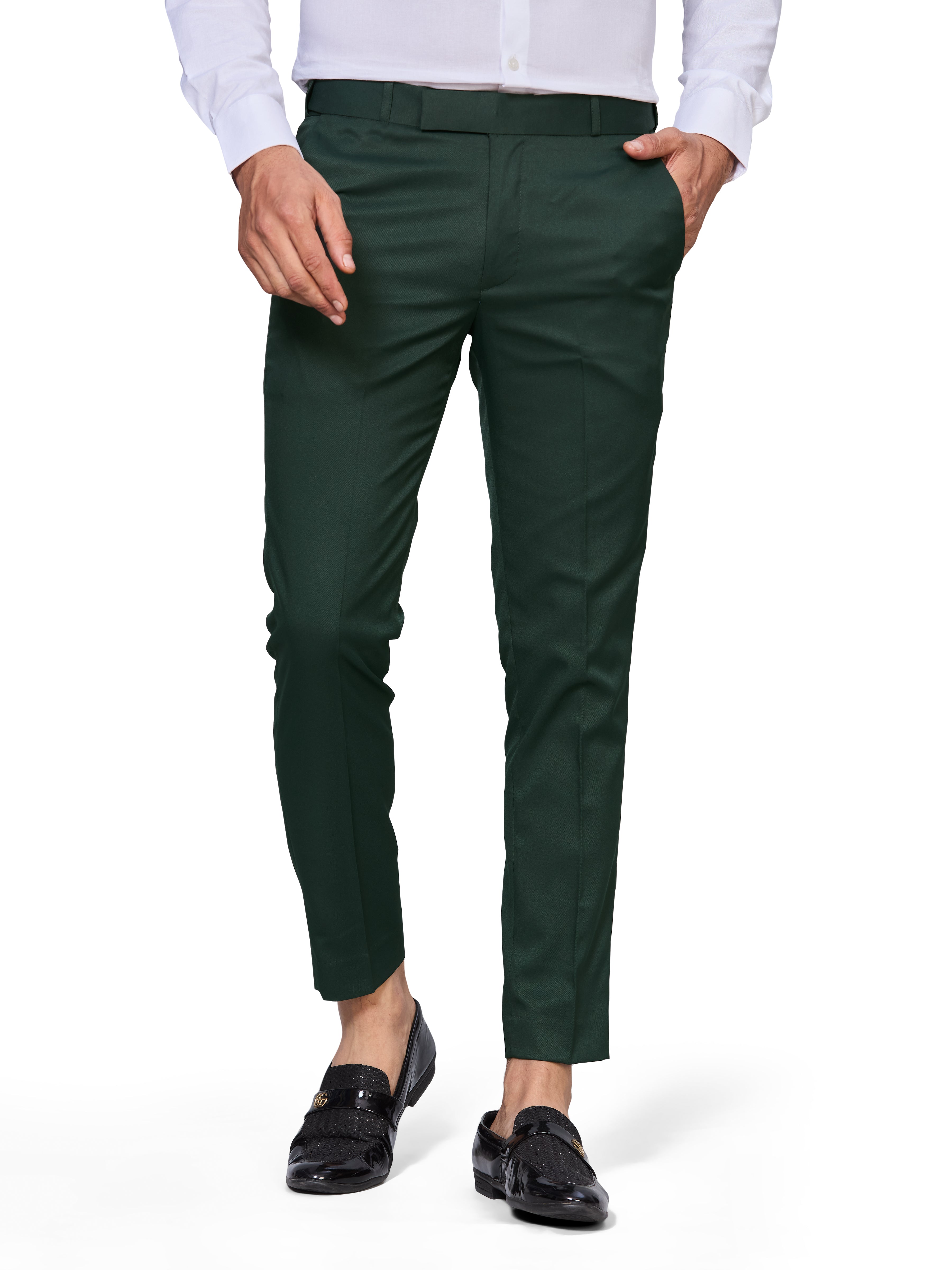 Flexi Waist Green Formal Pants for Men