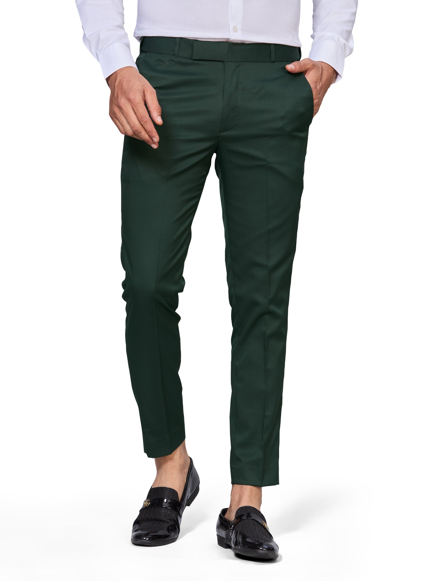 Flexi Waist Green Formal Pants for Men