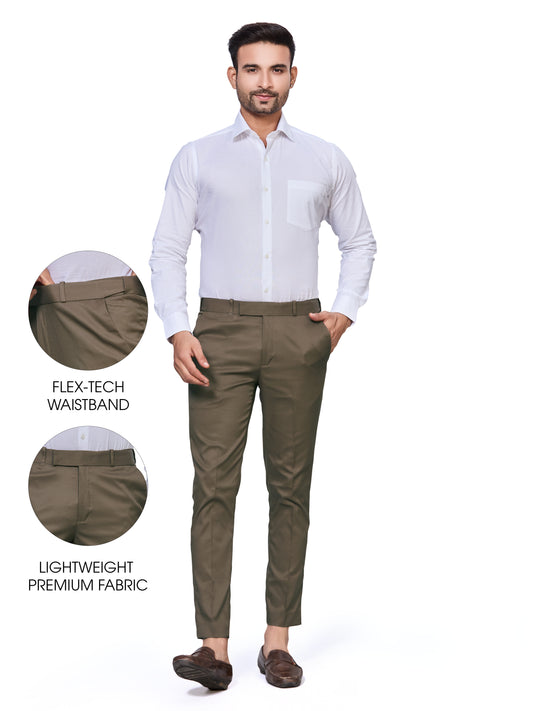 Flexi Waist Brown Formal Pants for Men
