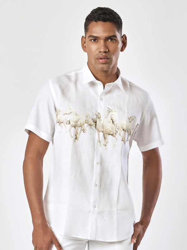 Animal Printed White Linen Shirt