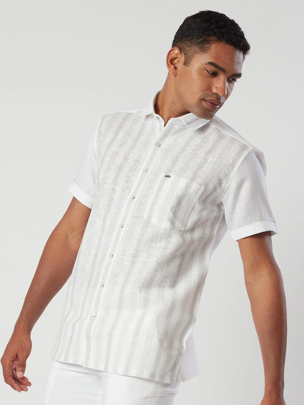 Stripe Pattern White Linen Shirt For Men