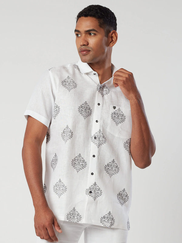 Traditional Print White Half Sleeve Shirt