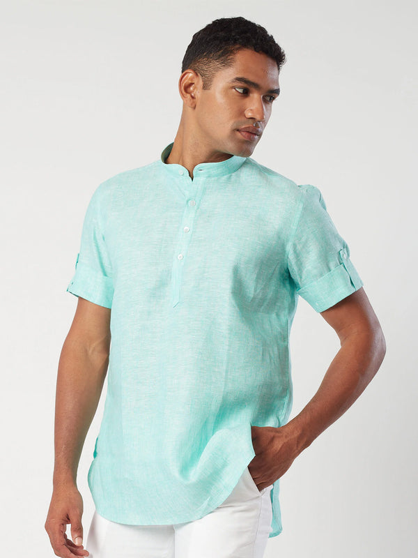 Men Short Kurta in Sky Blue Hue