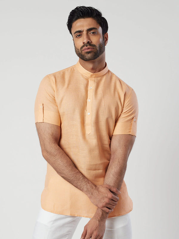 Peachish Orange Sleek Short Linen Kurta