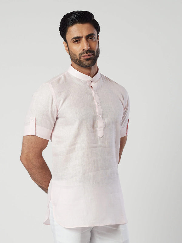 Soothing Pink Linen Short Kurta