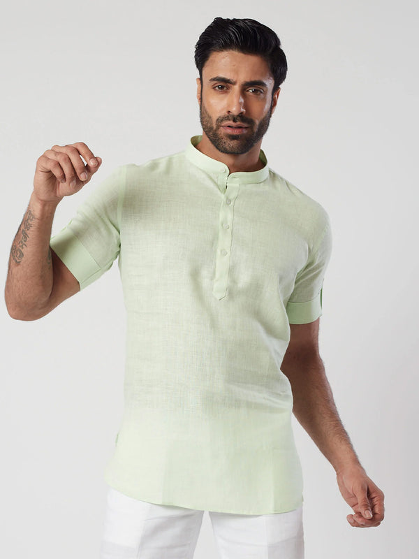 Mens Pastel Green Short Line Kurta