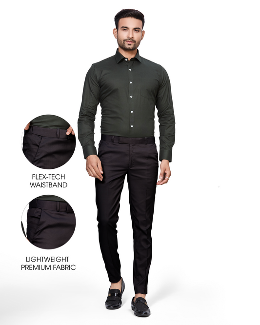 Flexi Waist Black Formal Pants for Men