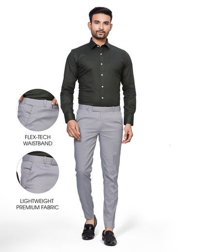 Flexi Waist Light Grey Formal Pants for Men