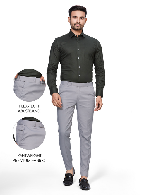 Flexi Waist Light Grey Formal Pants for Men