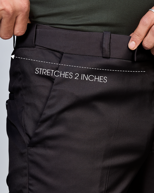 Flexi Waist Black Formal Pants for Men