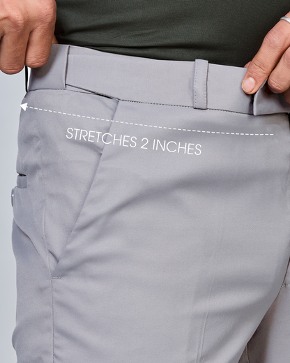 Flexi Waist Light Grey Formal Pants for Men