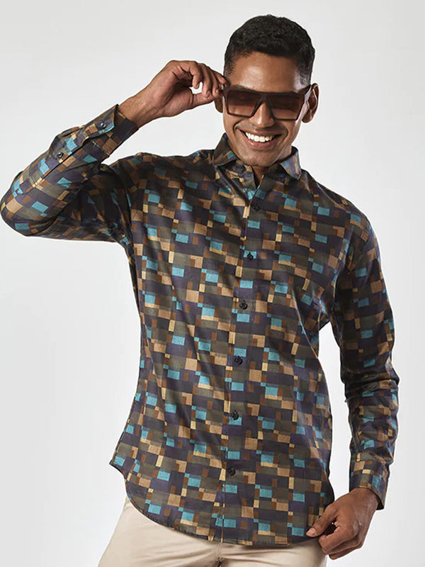 Dashing Brown Printed Shirt for Men