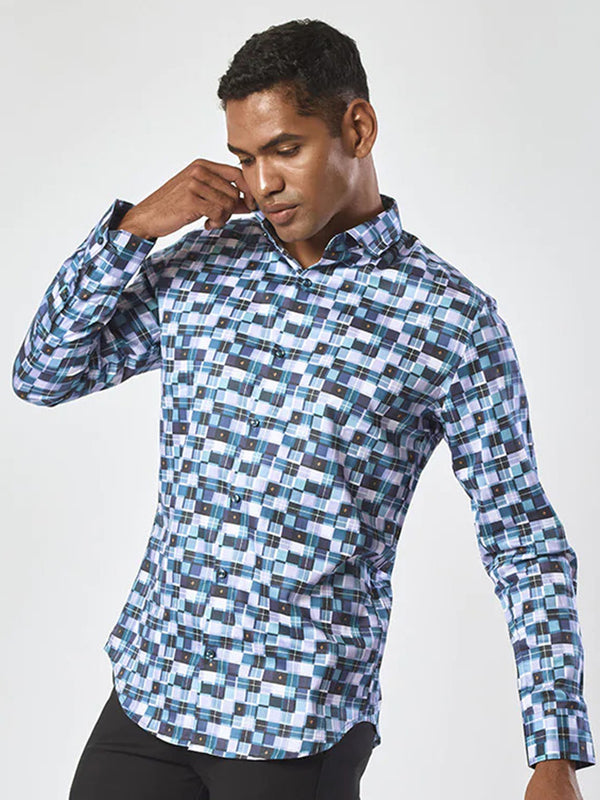 Blue and White Full Sleeve Printed Shirt