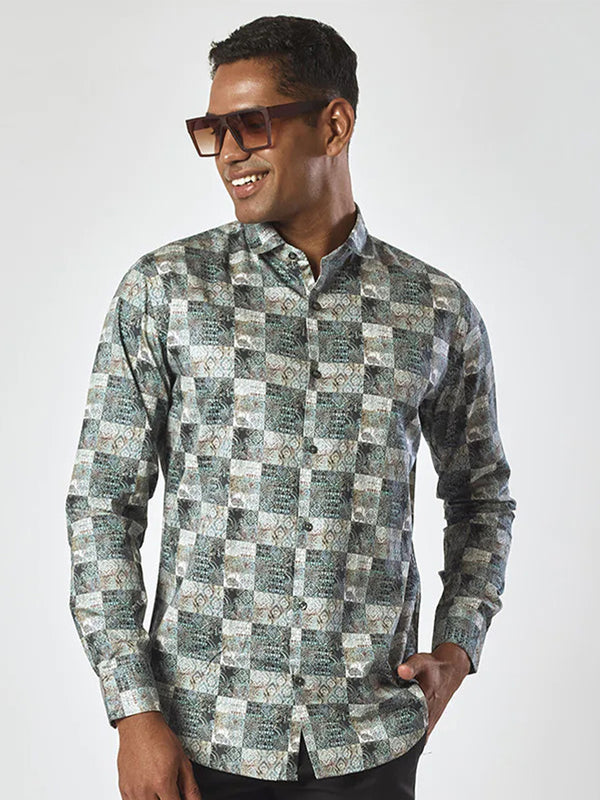 Abstract Print Checkered Shirt
