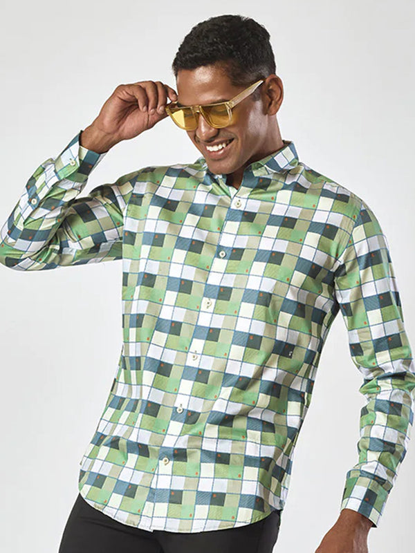Checks Shirt for Men in Green and Blue