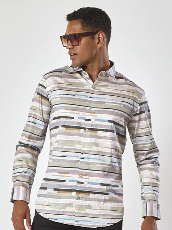 Mens Horizontal Strip Shirt in White