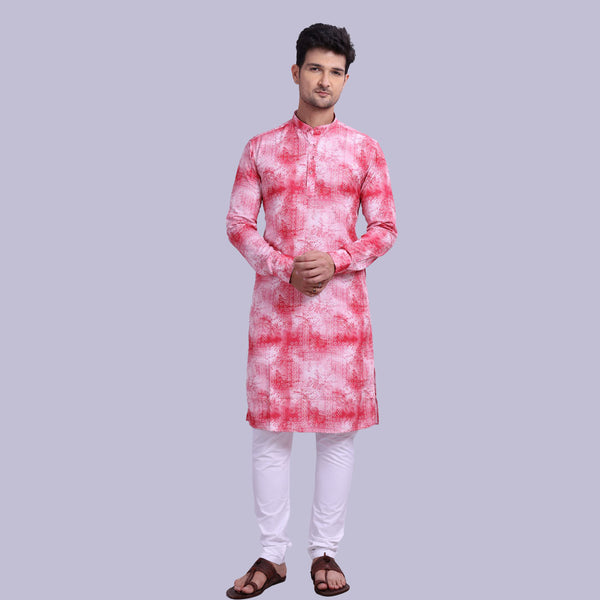 Tie-Dye Printed Red and White Long Kurta