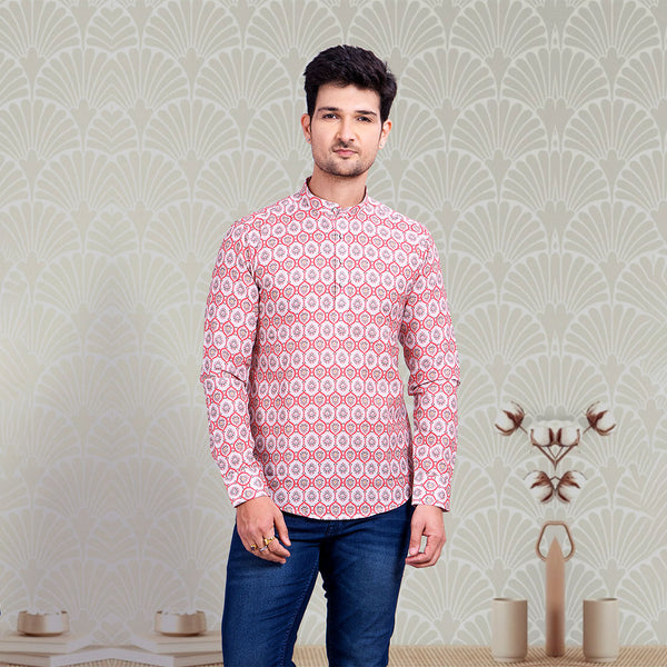 Abstract Printed Red and White Short Kurta