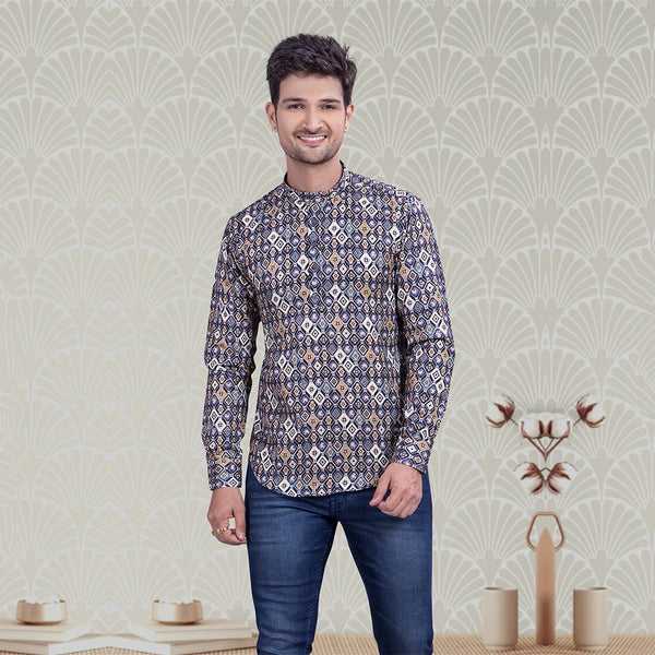 Navy Hue Abstract Printed Short Kurta