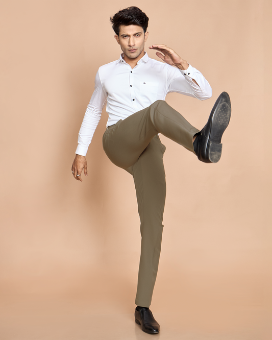 Flexi Waist cream Formal Pants for Men