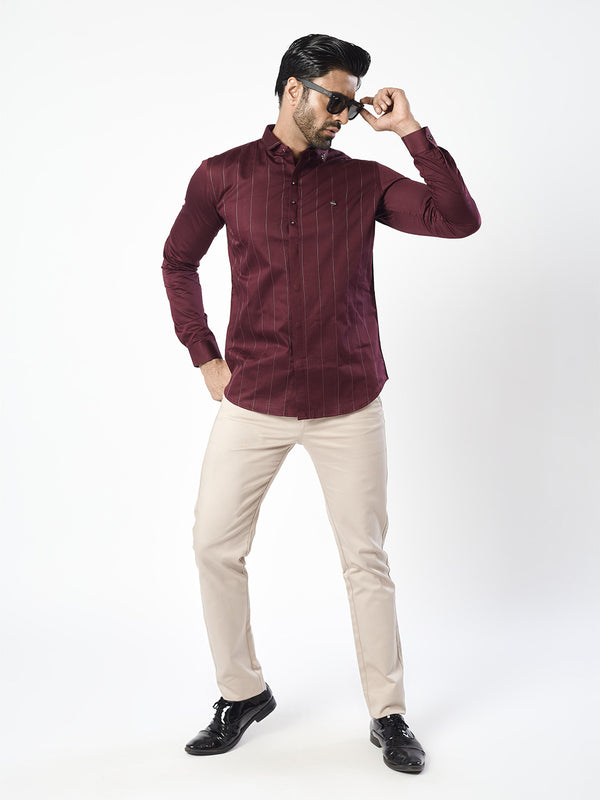 Maroon Full Sleeve Shirt With Shimmer Stripes