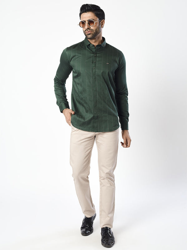 Royal Green Shimmer Striped Party Wear Shirt