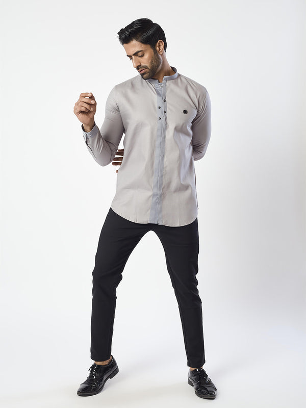 Sophisticated Plain Grey Partial Party Shirt