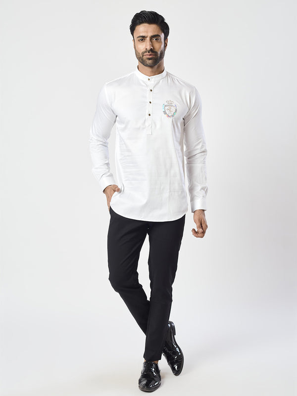 Solid White Side Pattern Shirt For Men