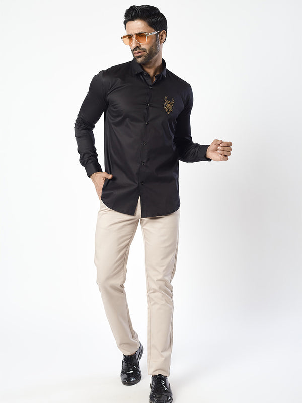 Sleek and Perfect Silky Black Plain Shirt