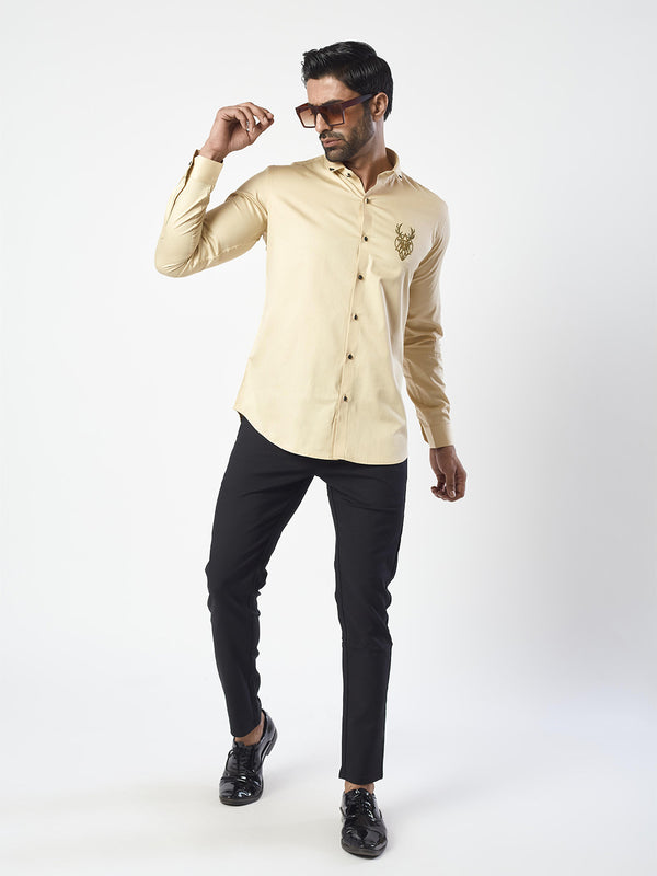 Side Patterned Shirt For Men In Light Brown